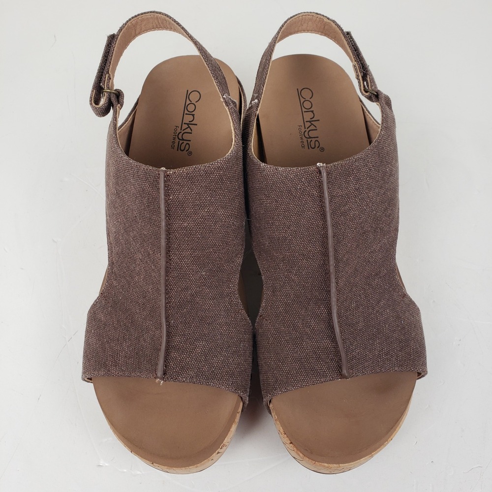 Corkys Carley Brown Canvas Wedge Sandals Slingback Platform Studded Womens 11 - Picture 5 of 10